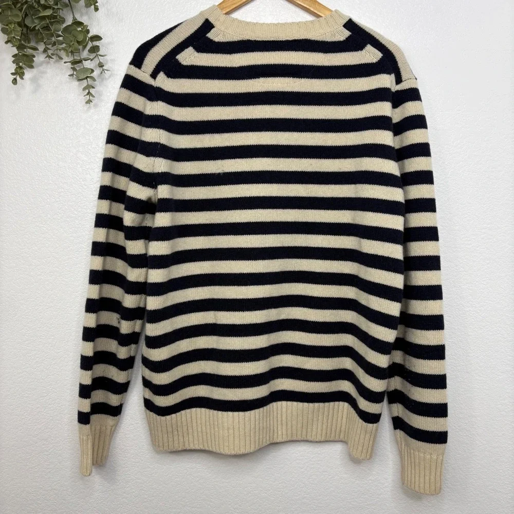 Banana Republic Heritage Italian Merino Wool Striped Sweater  Large Cream‎ Navy
